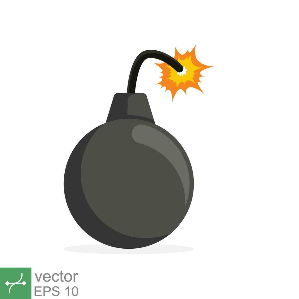 Bomb with burning wick icon. Simple flat style. Fuse, cartoon, silhouette, black, attack, fire, explosion, weapon concept. Vector illustration isolated on white background. EPS 10.