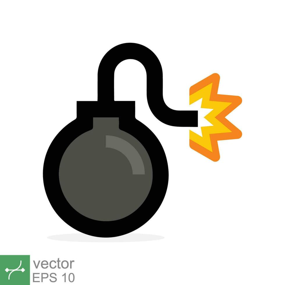 Bomb with burning wick icon. Simple flat style. Fuse, cartoon, silhouette, black, attack, fire, explosion, weapon concept. Vector illustration isolated on white background. EPS 10.