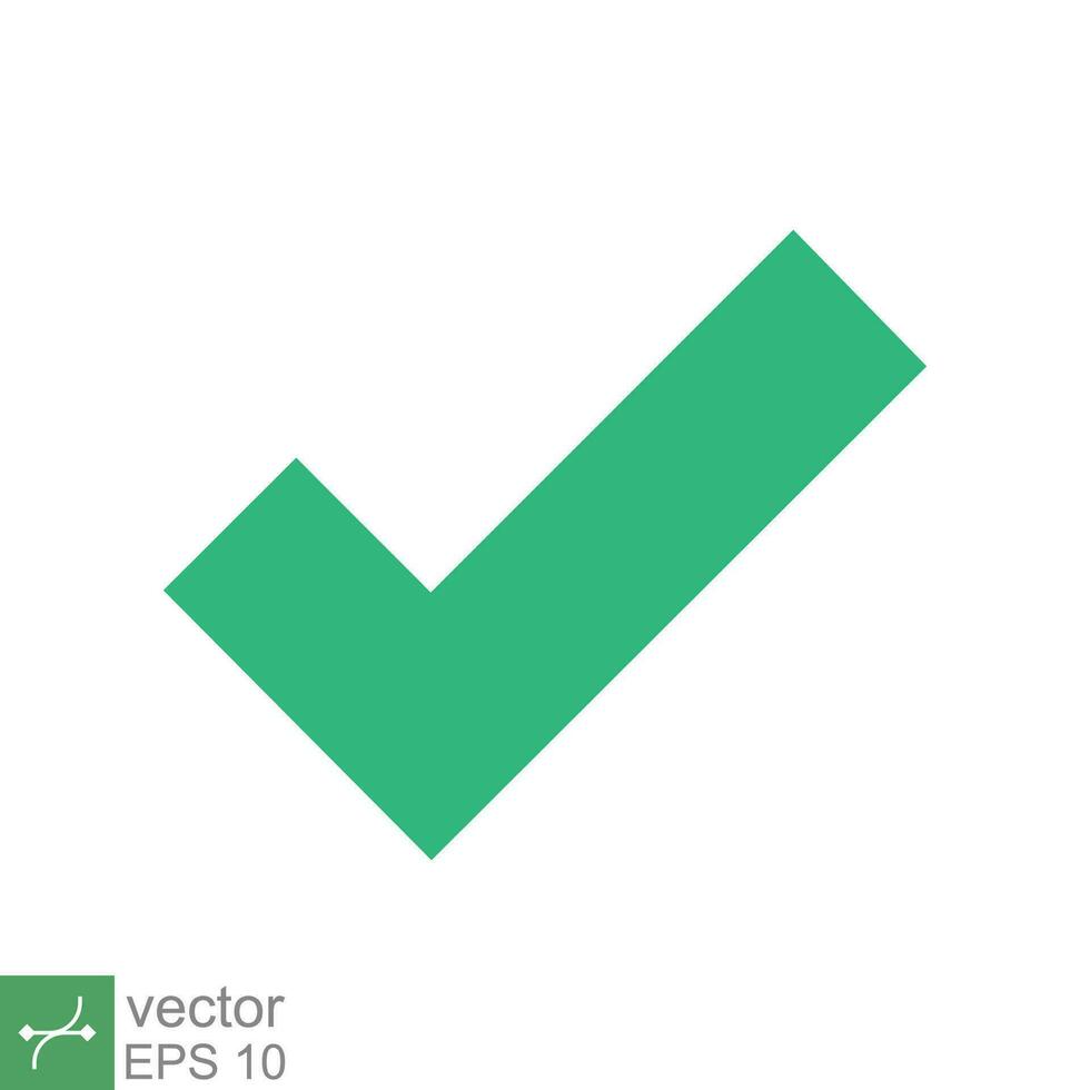 Green check mark icon. Simple flat style. Tick symbol, checkbox, right
