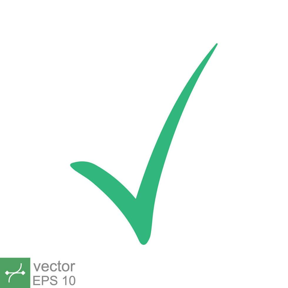 Green check mark icon. Simple flat style. Tick symbol, checkbox, right, checkmark, yes, correct, acceptance, ok concept. Vector illustration isolated on white background. EPS 10.