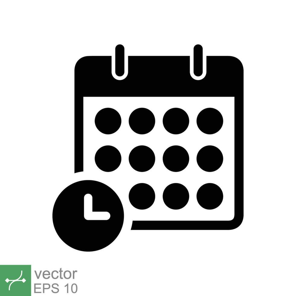 calendario icono. sencillo sólido estilo. reloj, tiempo, día, semana, año, reunión cita, cronograma, plan, día festivo, negocio concepto. glifo vector ilustración aislado en blanco antecedentes. eps 10