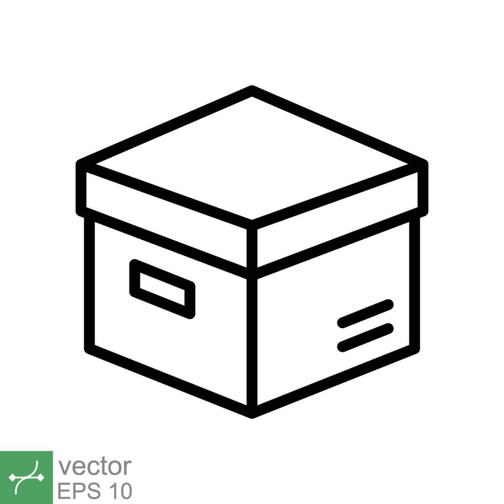 Box icon. Simple outline style. Package, parcel, post, collection, storage, packaging, cargo, carton, cardboard, delivery concept. Thin line vector illustration isolated on white background. EPS 10.