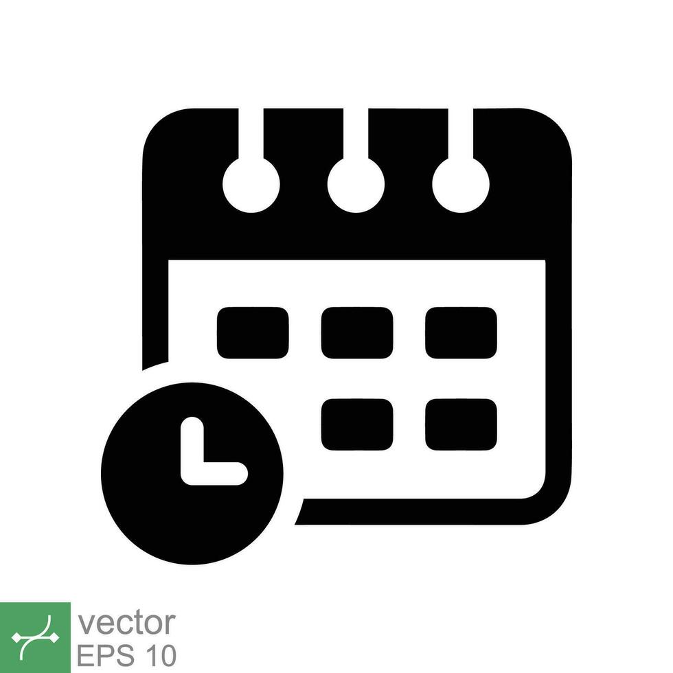 calendario icono. sencillo sólido estilo. reloj, tiempo, día, semana, año, reunión cita, cronograma, plan, día festivo, negocio concepto. glifo vector ilustración aislado en blanco antecedentes. eps 10