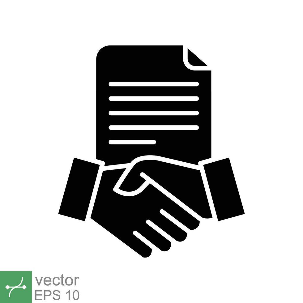 Business contract icon. Simple solid style. Handshake, partners, document, agreement, partnership, business concept. Glyph vector illustration isolated on white background. EPS 10.