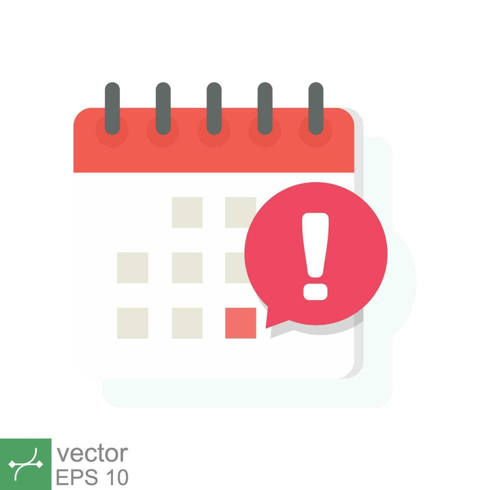 Calendar deadline icon. Simple flat style. Event reminder notification, agenda, cartoon, important day and notice message concept. Vector illustration isolated on white background. EPS 10.