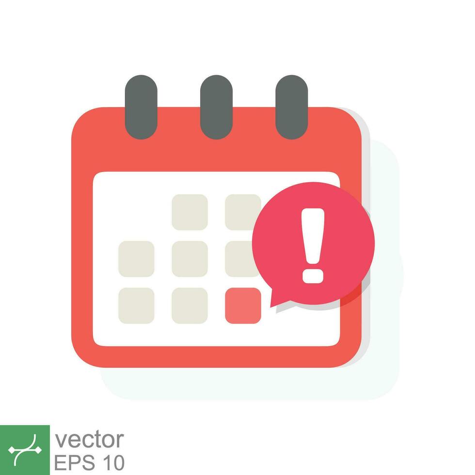 Calendar deadline icon. Simple flat style. Event reminder notification, agenda, cartoon, important day and notice message concept. Vector illustration isolated on white background. EPS 10.