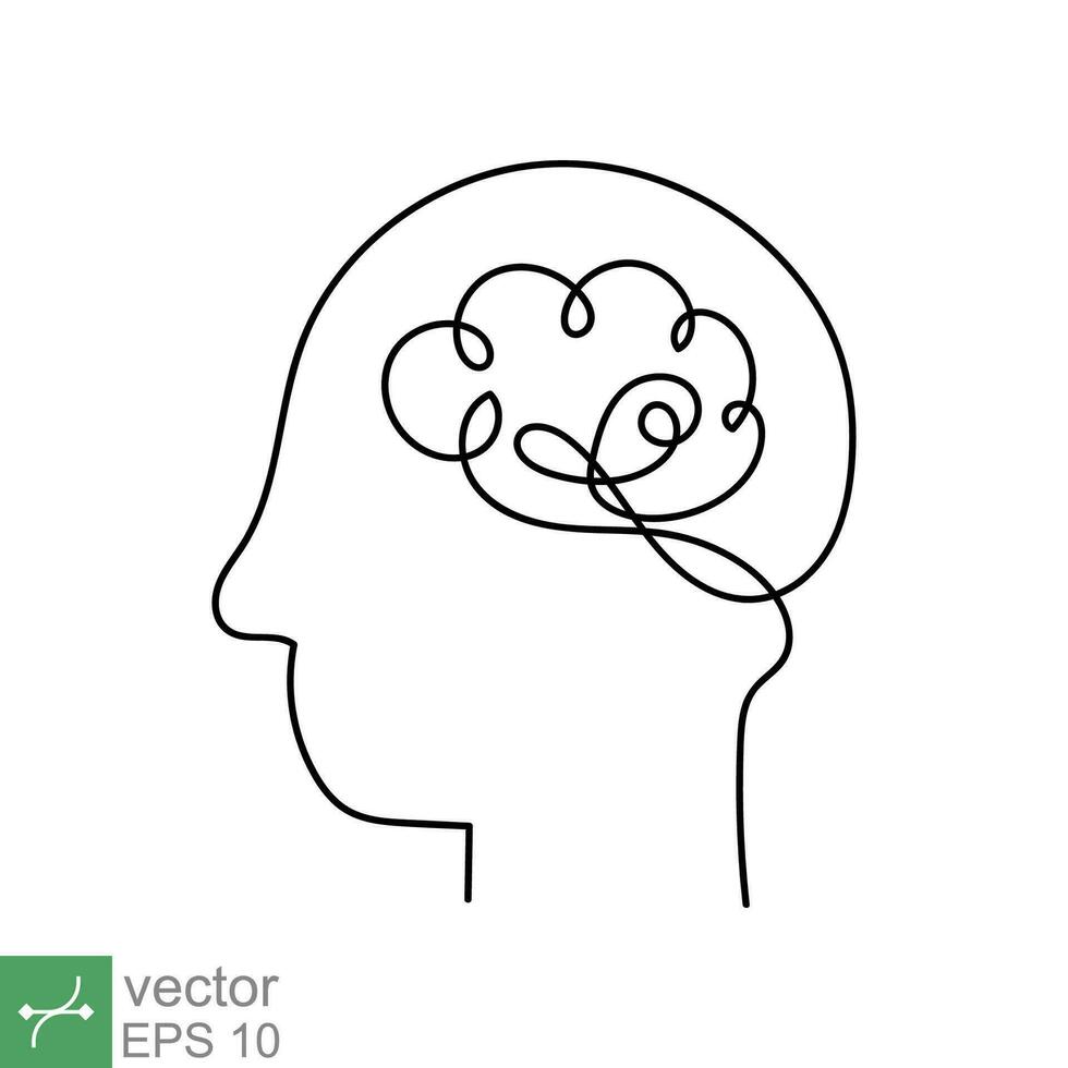 continuo línea Arte y uno línea dibujo de un humano cabeza con cerebro. lineal contorno ataque, mecánico y robótico tecnología con avanzado. vector ilustración aislado en blanco antecedentes. eps 10