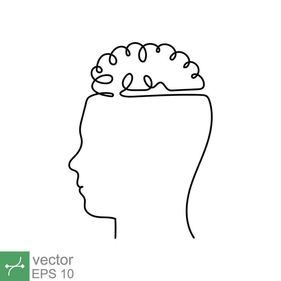 continuo línea Arte y uno línea dibujo de un humano cabeza con cerebro. lineal contorno ataque, mecánico y robótico tecnología con avanzado. vector ilustración aislado en blanco antecedentes. eps 10