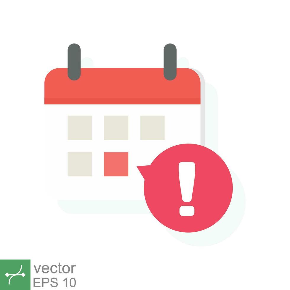 Calendar deadline icon. Simple flat style. Event reminder notification, agenda, cartoon, important day and notice message concept. Vector illustration isolated on white background. EPS 10.
