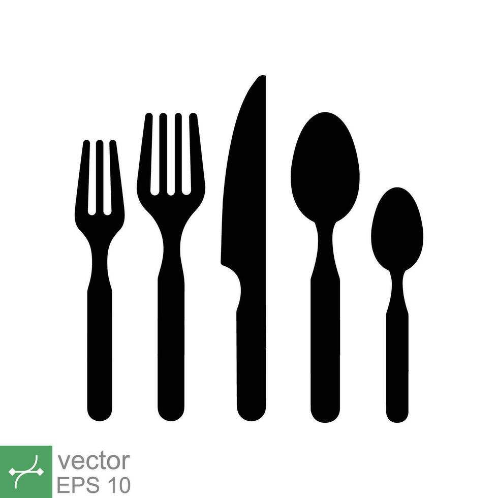 Cutlery icon. Simple solid style. Spoon, knife, and fork silhouette. Kitchen, restaurant, food concept design. Glyph vector illustration isolated on white background. EPS 10.