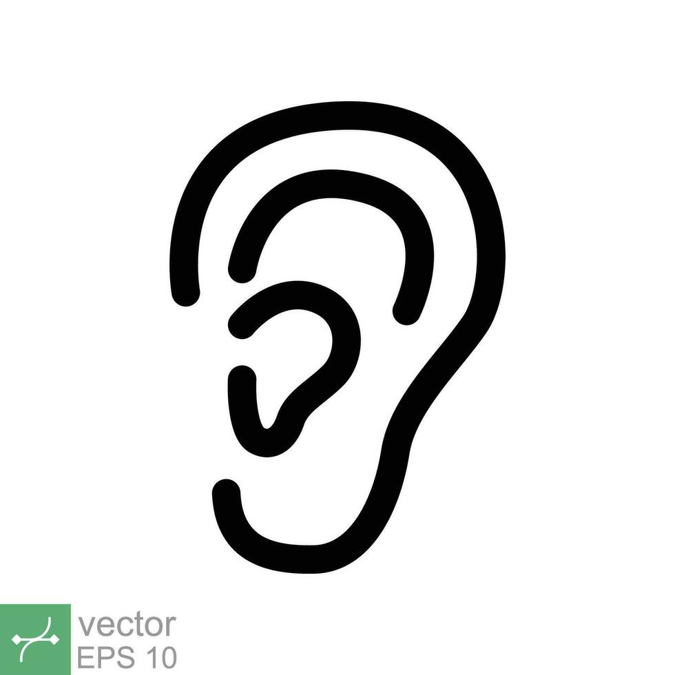 Ear icon. Simple outline style. Listen, hear, deaf, human sense, medical and health concept. Line vector illustration isolated on white background. EPS 10.