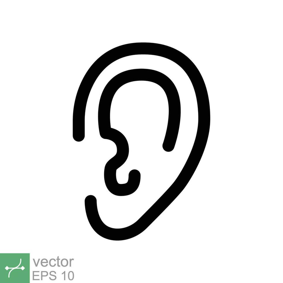 Ear icon. Simple outline style. Listen, hear, deaf, human sense, medical and health concept. Line vector illustration isolated on white background. EPS 10.