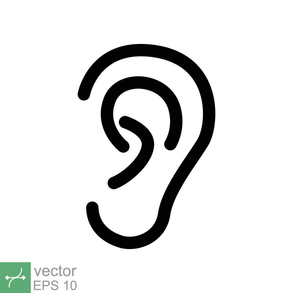 Ear icon. Simple outline style. Listen, hear, deaf, human sense, medical and health concept. Line vector illustration isolated on white background. EPS 10.