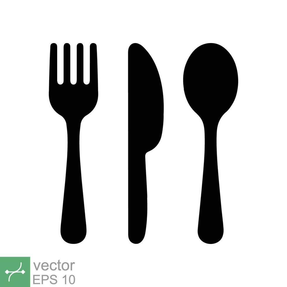 Fork knife spoon icon. Simple solid style. Cutlery symbol, utensil, tableware black silhouettes, food concept. Glyph vector illustration isolated on white background. EPS 10.