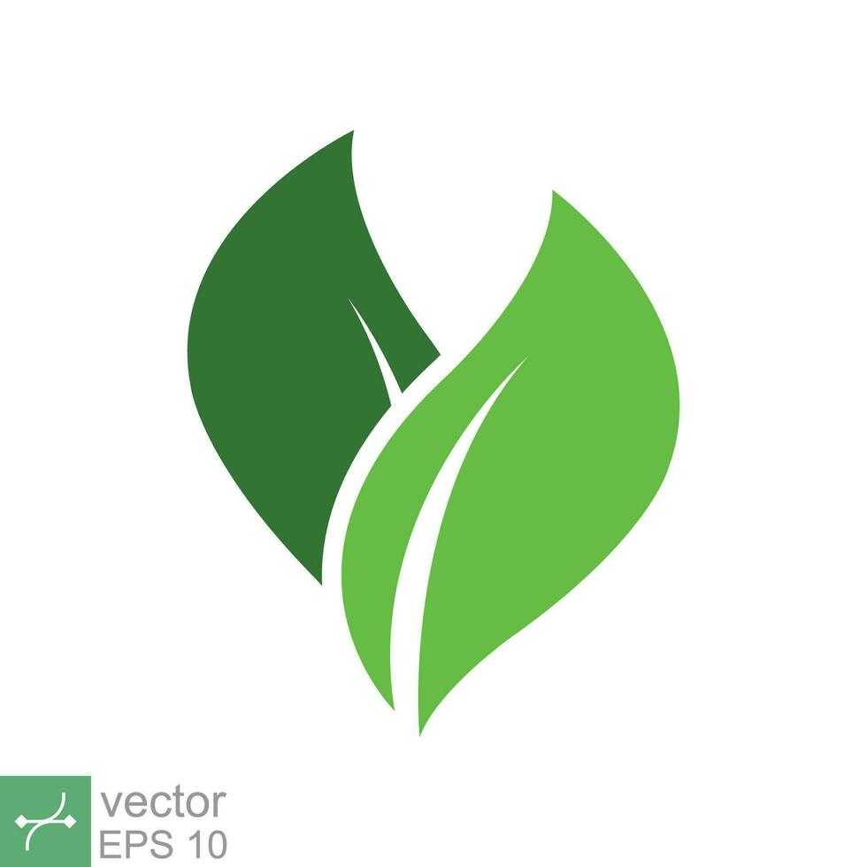 Green leaf icon. Simple flat style. Two leaf ecology, eco green, nature, organic, spring, floral, plant, environment concept. Vector illustration isolated on white background. EPS 10.