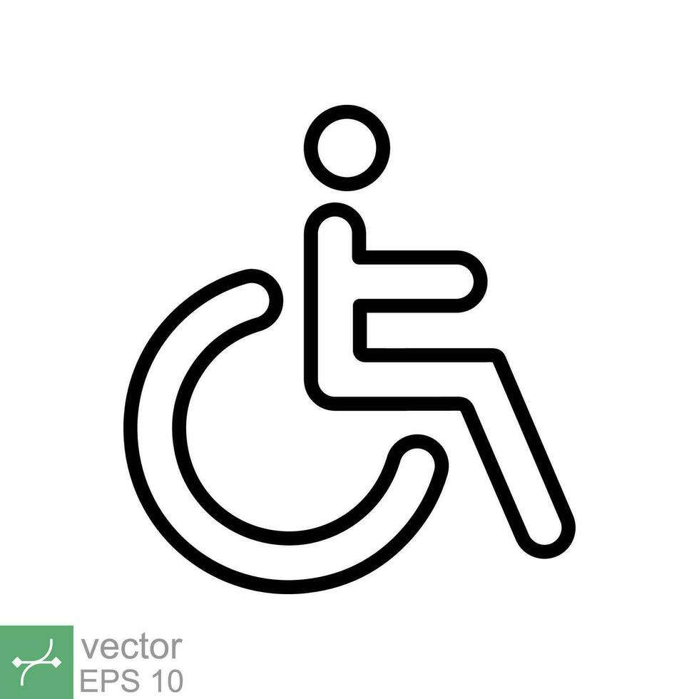 Handicapped patient icon. Simple outline style. Linear style sign, wheelchair, handicap, pictogram, stick, medicine, hospital concept. Line vector illustration isolated on white background. EPS 10.