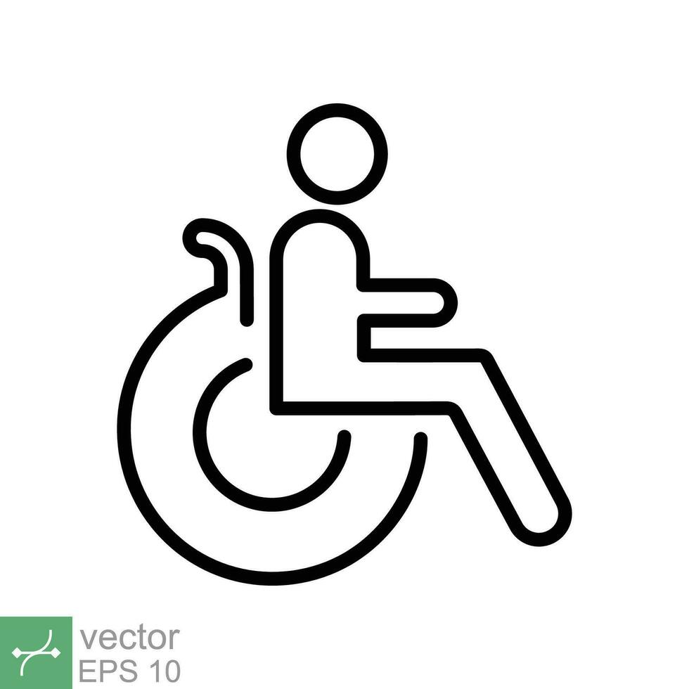 Handicapped patient icon. Simple outline style. Linear style sign, wheelchair, handicap, pictogram, stick, medicine, hospital concept. Line vector illustration isolated on white background. EPS 10.