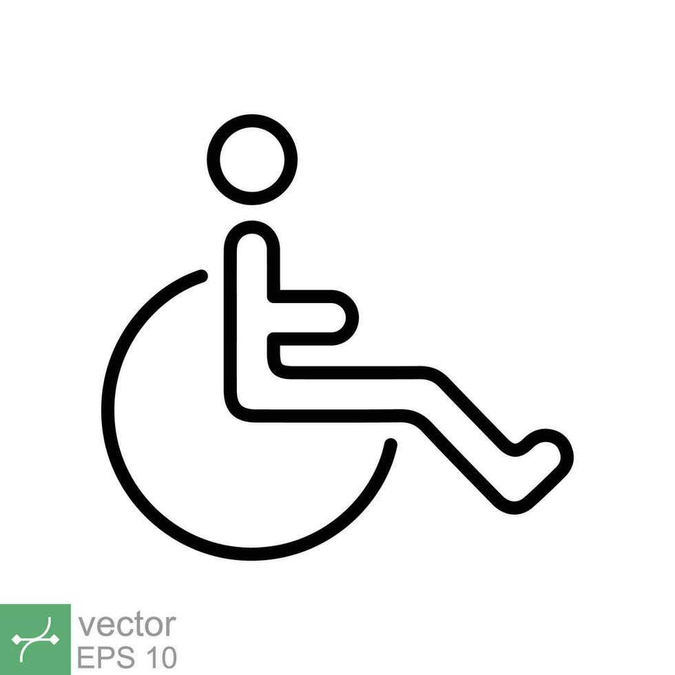 minusválido paciente icono. sencillo contorno estilo. lineal estilo firmar, silla de ruedas, Desventaja, pictograma, palo, medicamento, hospital concepto. línea vector ilustración aislado en blanco antecedentes. eps 10