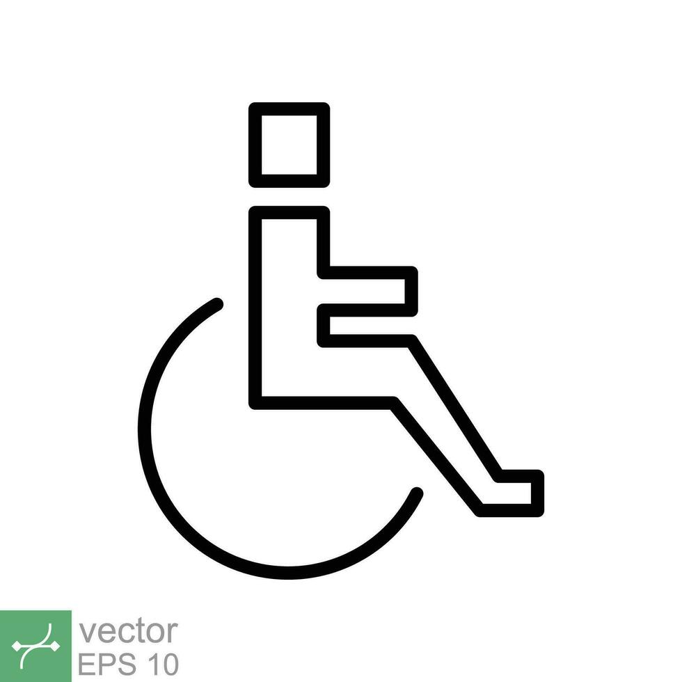 Handicapped patient icon. Simple outline style. Linear style sign, wheelchair, handicap, pictogram, stick, medicine, hospital concept. Line vector illustration isolated on white background. EPS 10.