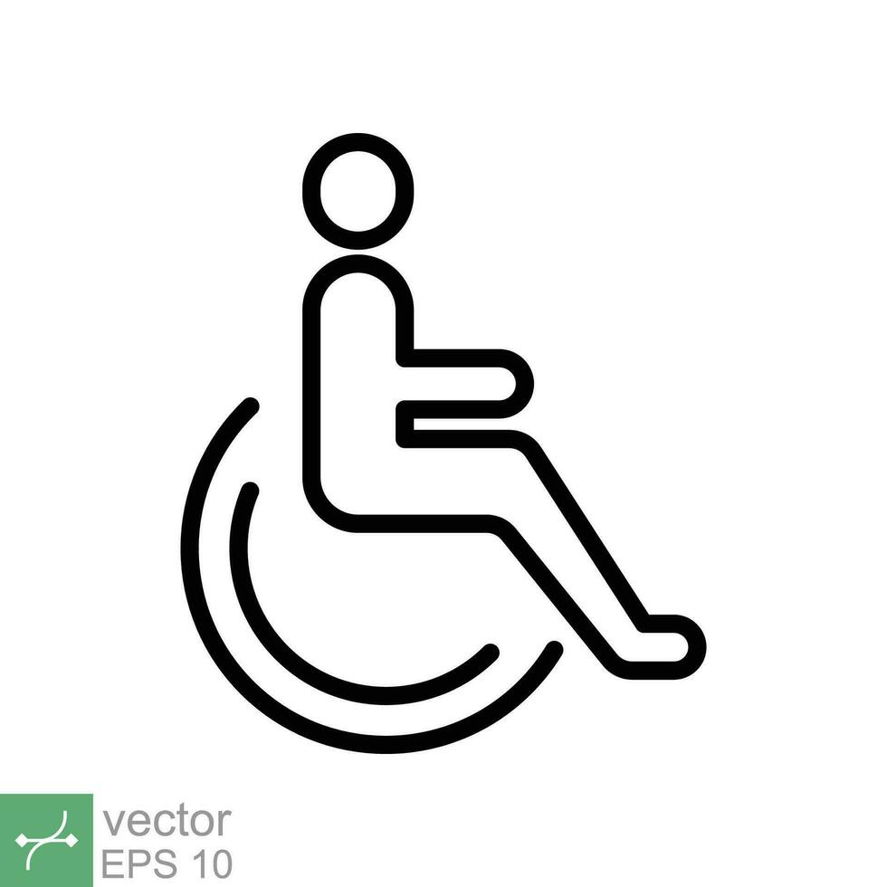 Handicapped patient icon. Simple outline style. Linear style sign, wheelchair, handicap, pictogram, stick, medicine, hospital concept. Line vector illustration isolated on white background. EPS 10.