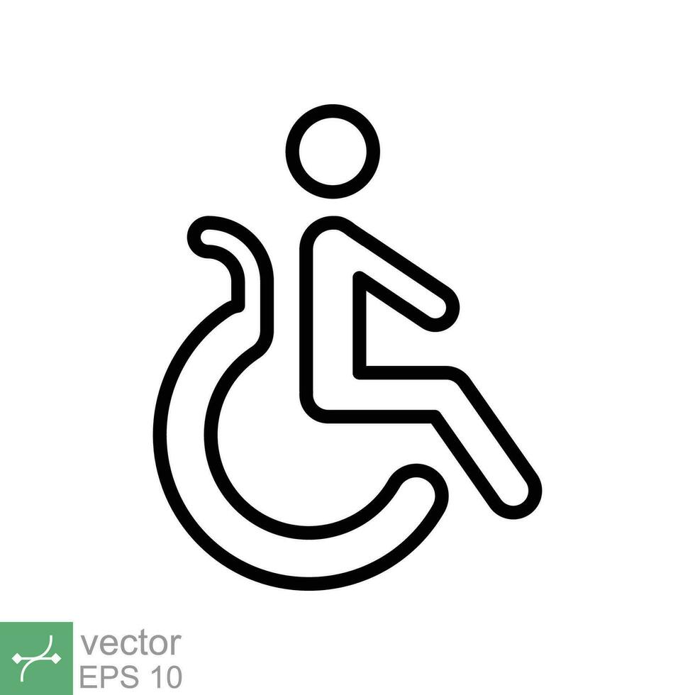 Handicapped patient icon. Simple outline style. Linear style sign, wheelchair, handicap, pictogram, stick, medicine, hospital concept. Line vector illustration isolated on white background. EPS 10.