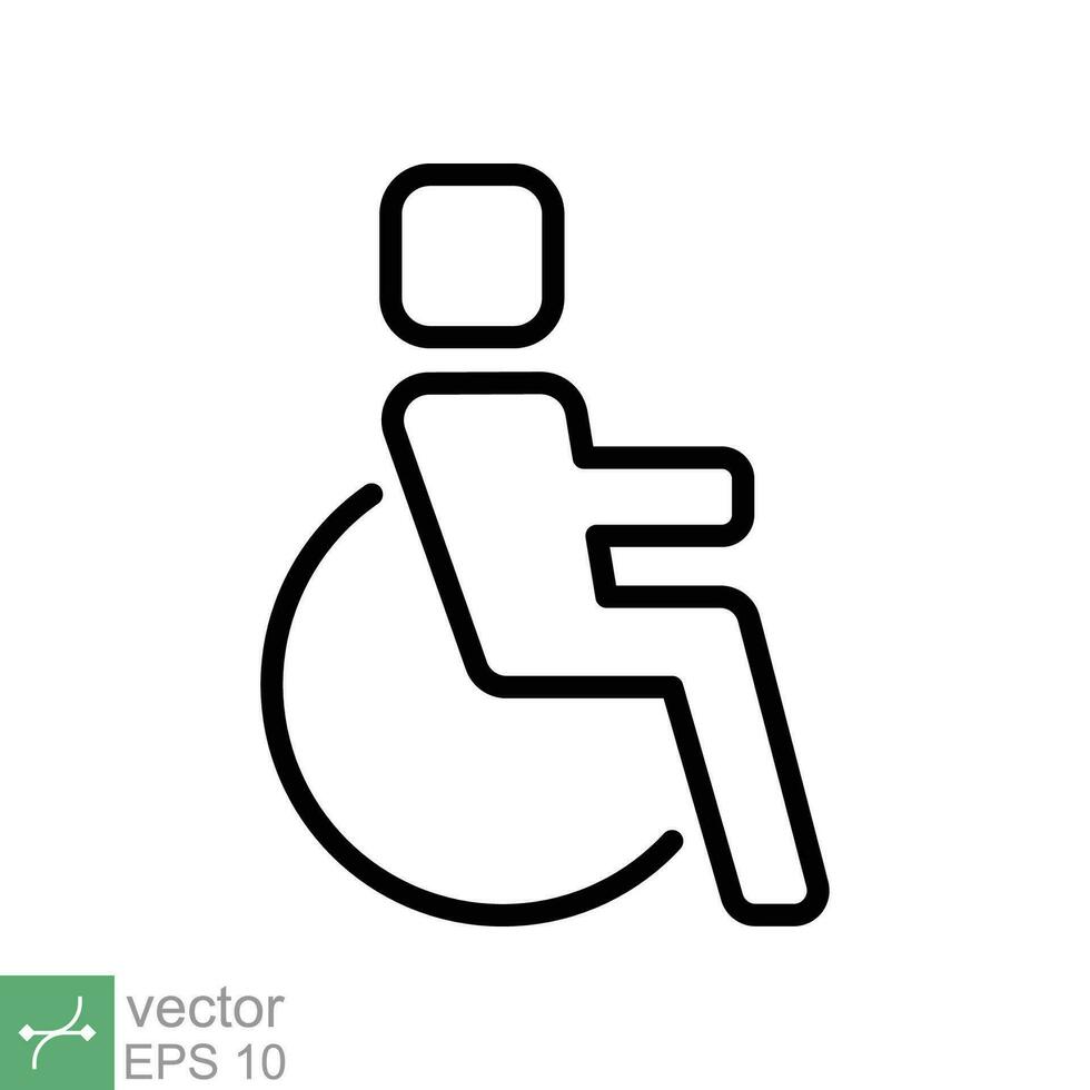 Handicapped patient icon. Simple outline style. Linear style sign, wheelchair, handicap, pictogram, stick, medicine, hospital concept. Line vector illustration isolated on white background. EPS 10.