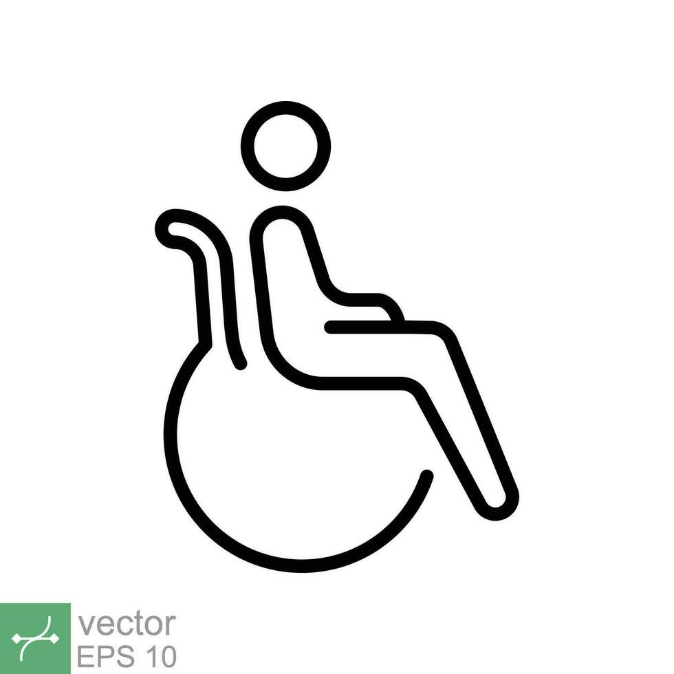 Handicapped patient icon. Simple outline style. Linear style sign, wheelchair, handicap, pictogram, stick, medicine, hospital concept. Line vector illustration isolated on white background. EPS 10.