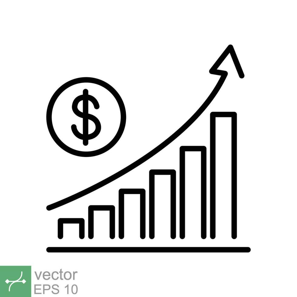 Increase money growth icon. Simple outline style. Progress marketing, sale, graph, profit, economic, business concept. Line vector illustration isolated on white background. EPS 10.