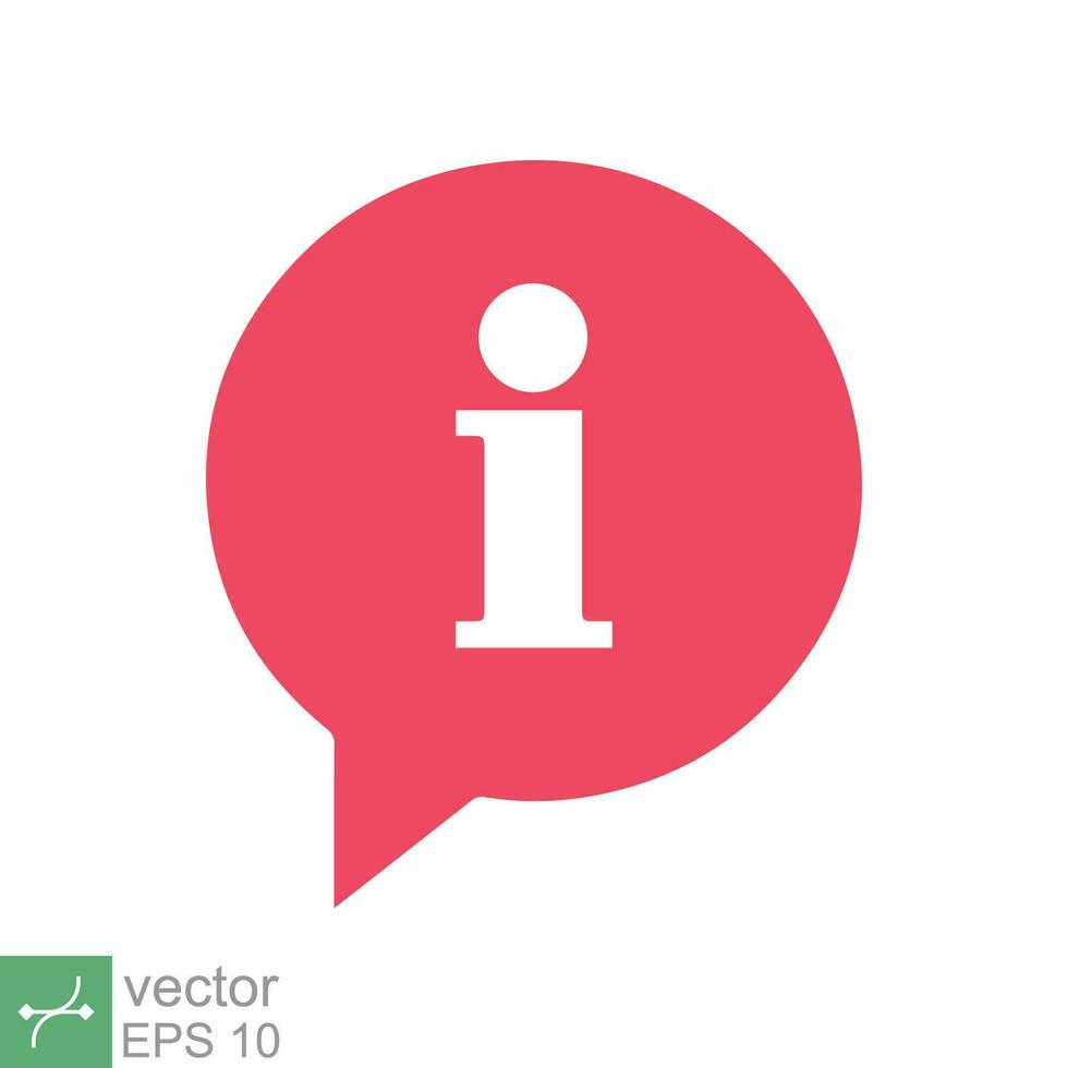 Information bubble speech icon. Simple flat style. Info help sign mark, inform, pictogram, red balloon shape, template design. Vector illustration isolated on white background. EPS 10.