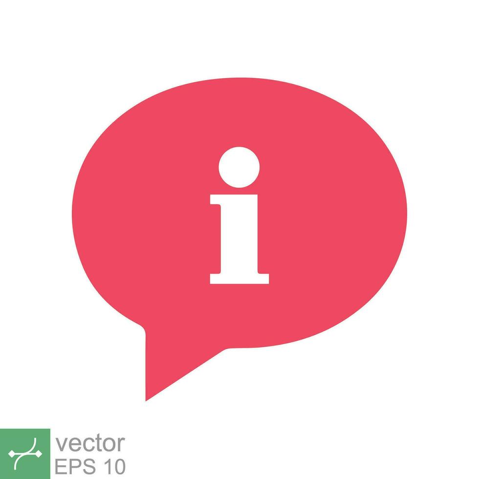 Information bubble speech icon. Simple flat style. Info help sign mark, inform, pictogram, red balloon shape, template design. Vector illustration isolated on white background. EPS 10.