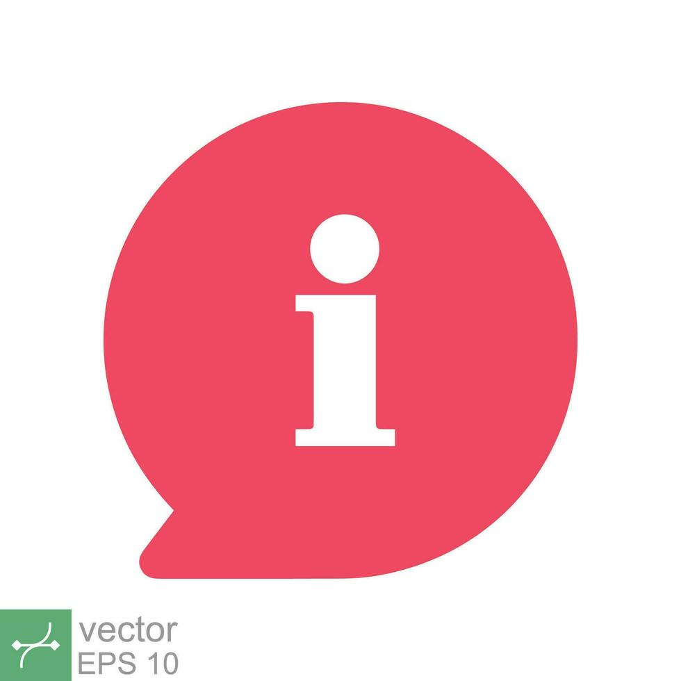 Information bubble speech icon. Simple flat style. Info help sign mark, inform, pictogram, red balloon shape, template design. Vector illustration isolated on white background. EPS 10.
