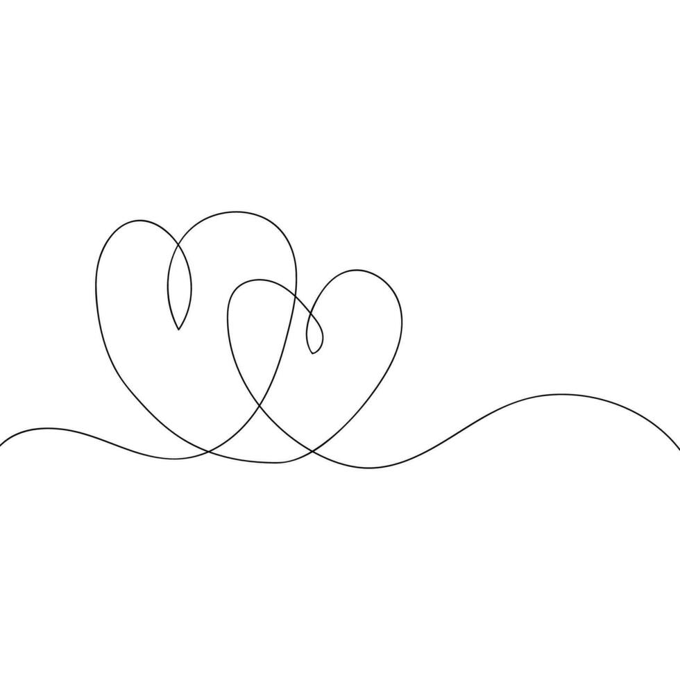 continuo línea dibujo de amor firmar con dos corazones abrazo minimalismo diseño en blanco antecedentes. mano bosquejo arte, relación icono, romance concepto. vector eps 10