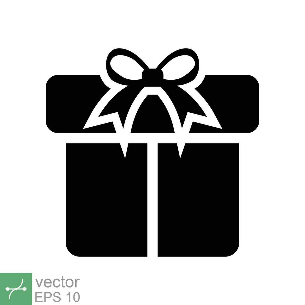 Gift box icon. Simple solid style. Present box with ribbon, party, birthday celebration concept. Glyph vector illustration isolated on white background. EPS 10.