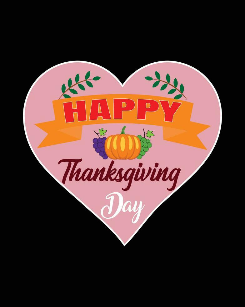 Happy Thanksgiving hand lettering. Handwritten text on black background with leafs and pumpkin. Vector illustration.