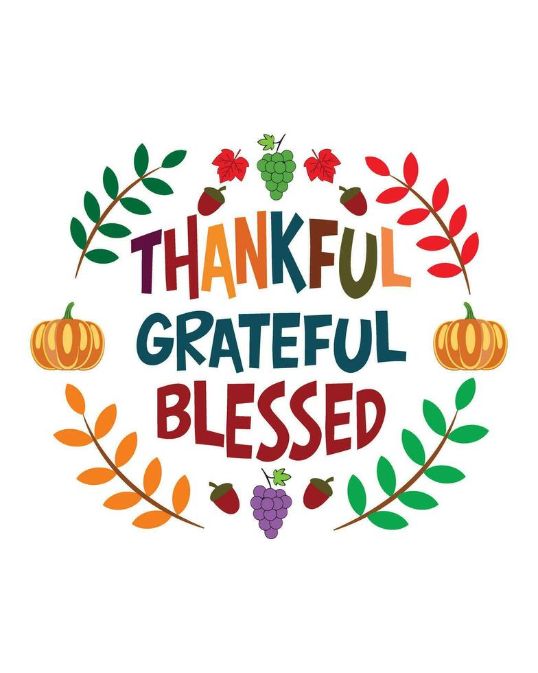 Happy thanksgiving day with autumn leaves. Hand drawn text lettering for Thanksgiving Day. Vector illustration. Script. Calligraphic design for print greetings card, shirt, banner, poster. Colorful
