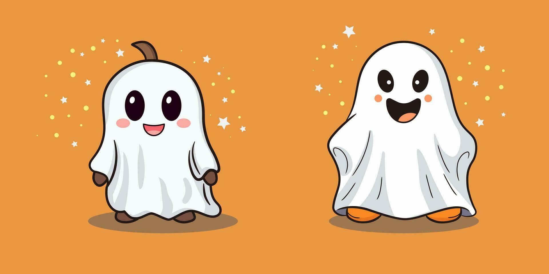 Cute, lovely cartoon Halloween ghost for holiday design elements. vector