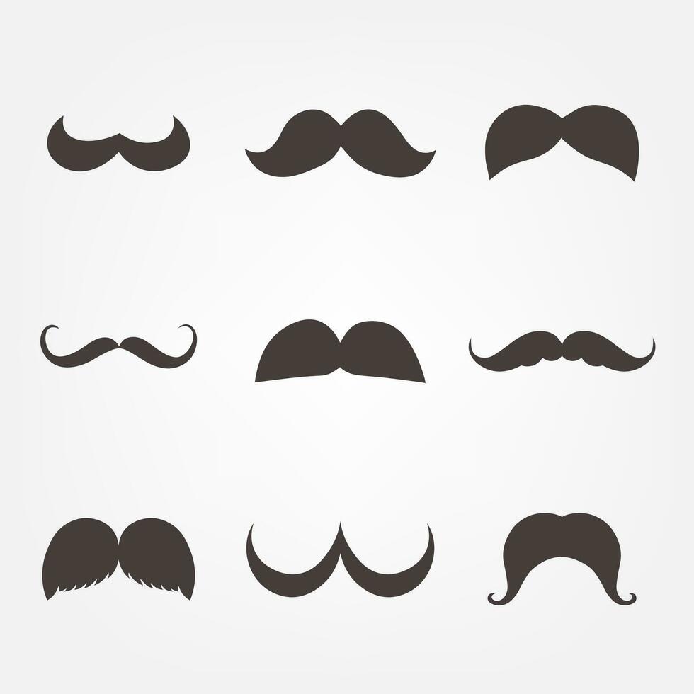 Set of black curl male moustache silhouette symbols. vector