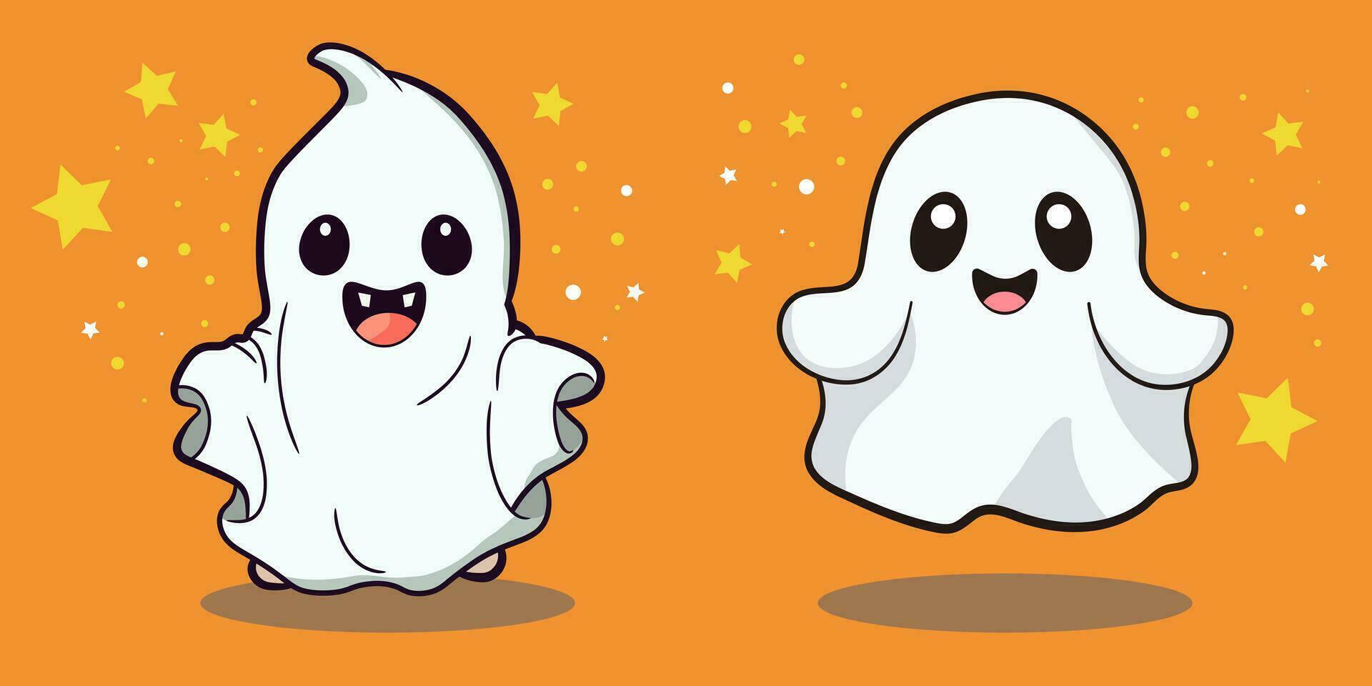 Cute, lovely cartoon Halloween ghost for holiday design elements. vector