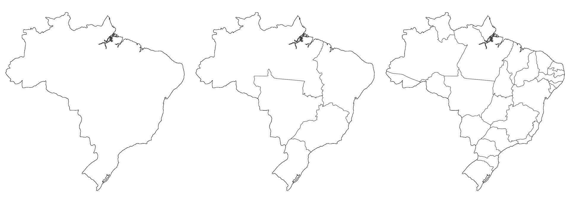 Brazil set. Brazil map with administrative regions white color. Latin map. Brazilian map set. vector