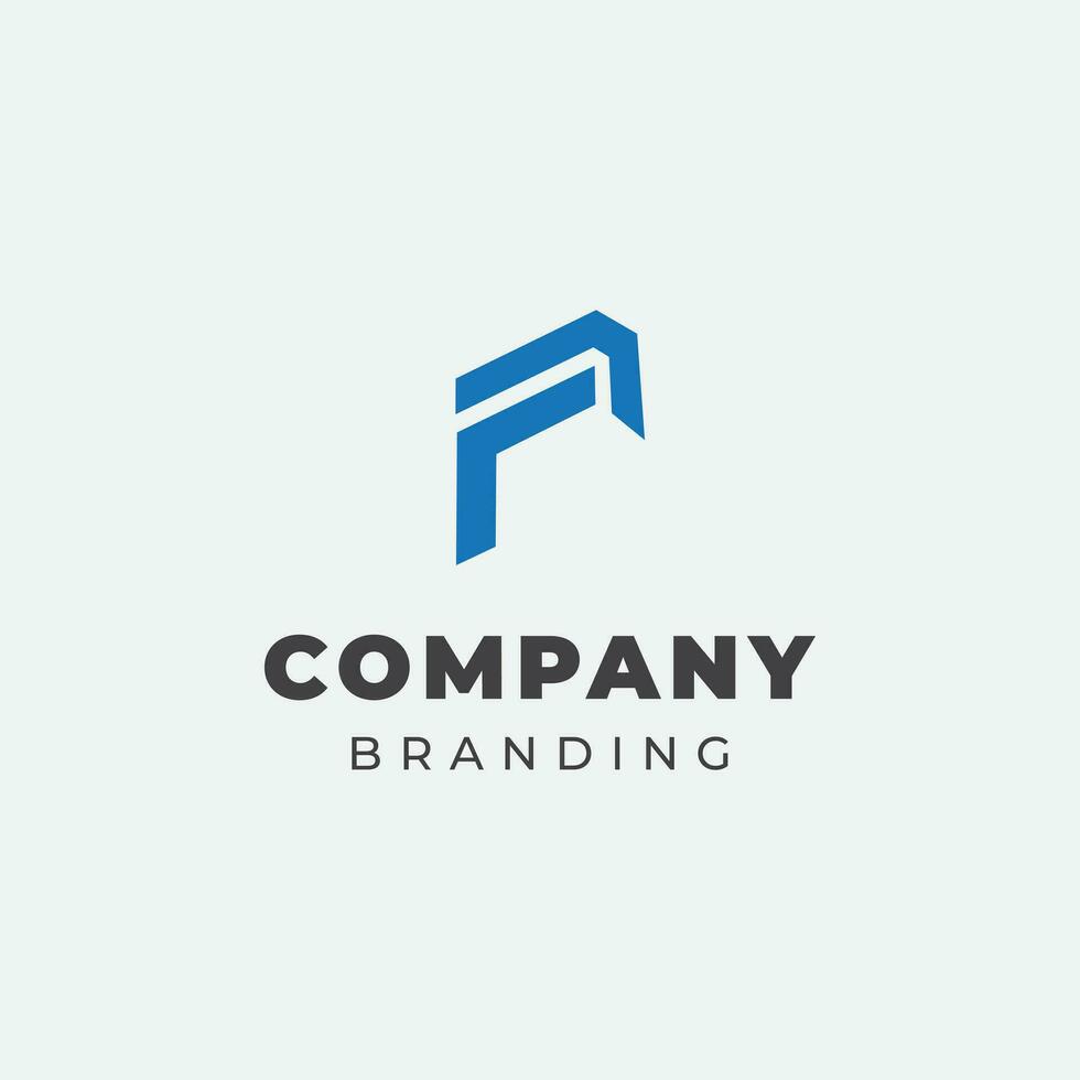 geometric logo design in the shape of the letter F in blue vector