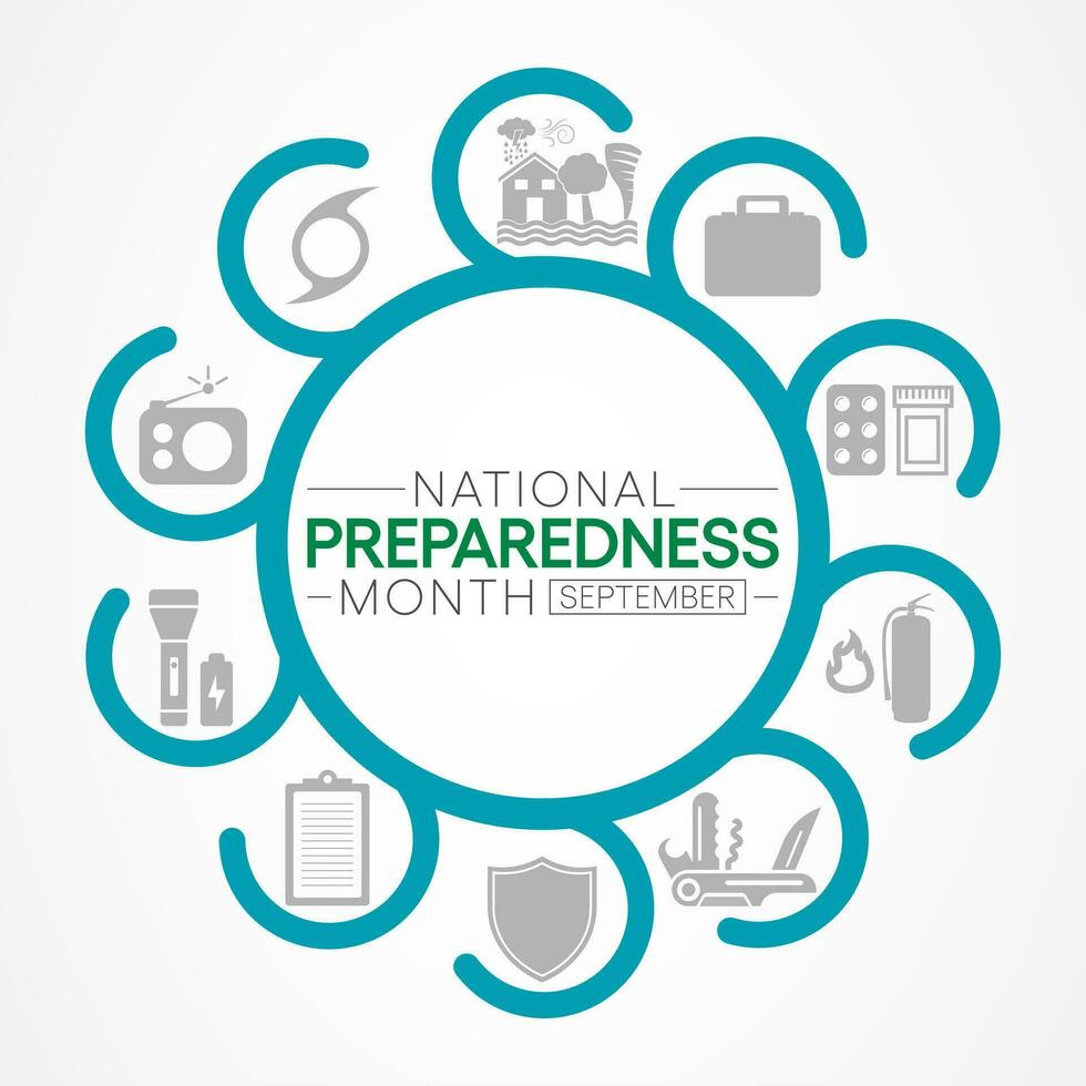 National Preparedness month NPM is observed each year in September to raise awareness about the importance of preparing for disasters and emergencies that could happen at any time. Vector art