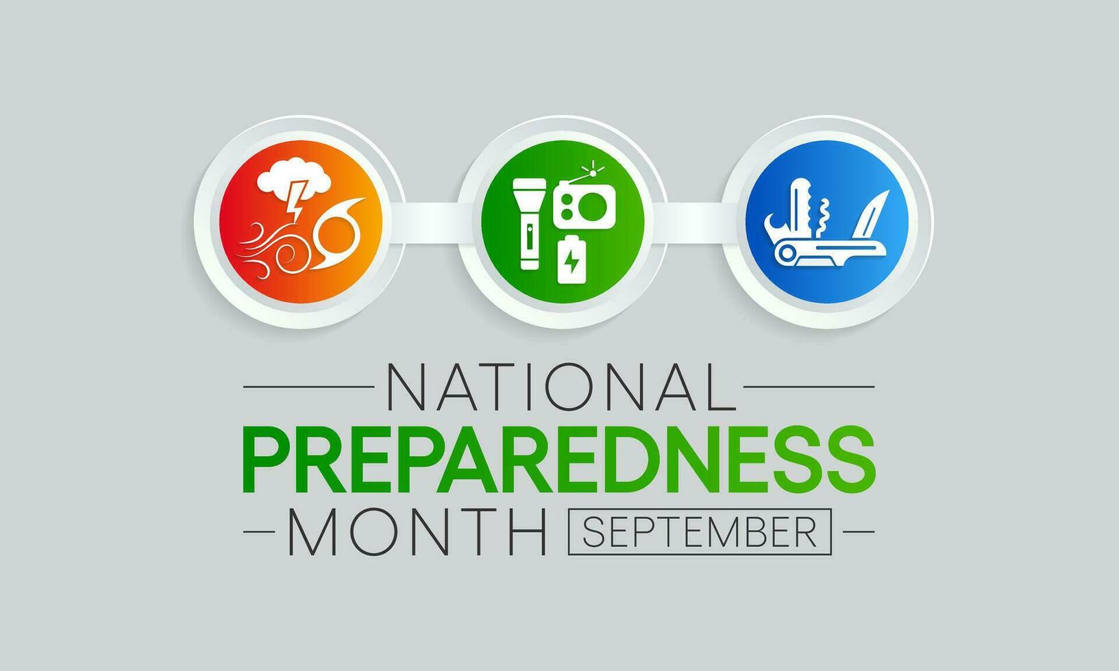 National Preparedness month NPM is observed each year in September to raise awareness about the importance of preparing for disasters and emergencies that could happen at any time. Vector art