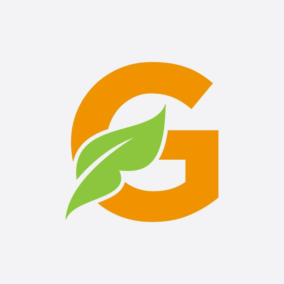 Letter G Leaf Logo. Eco Farm Logotype Vector Template. Organic Symbol