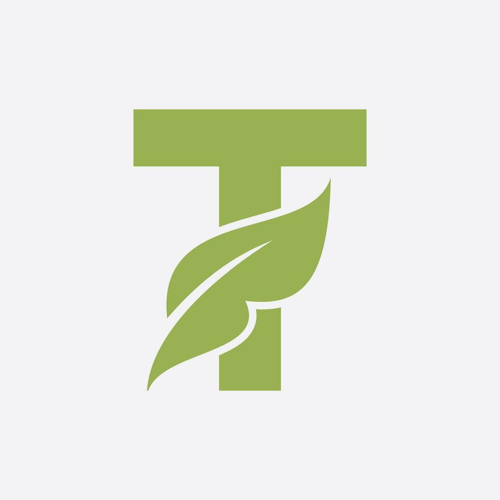 letra t hoja logo. eco granja logotipo vector modelo. orgánico símbolo