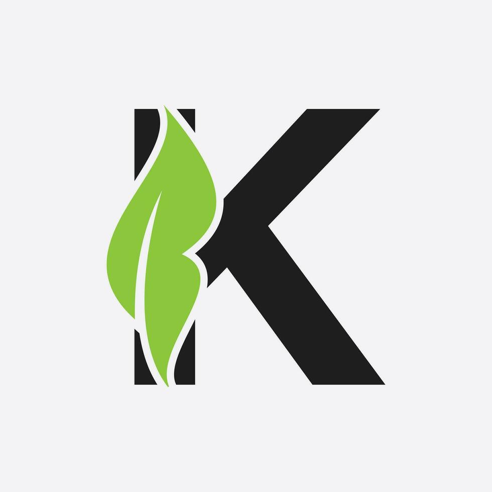Letter K Leaf Logo. Eco Farm Logotype Vector Template. Organic Symbol