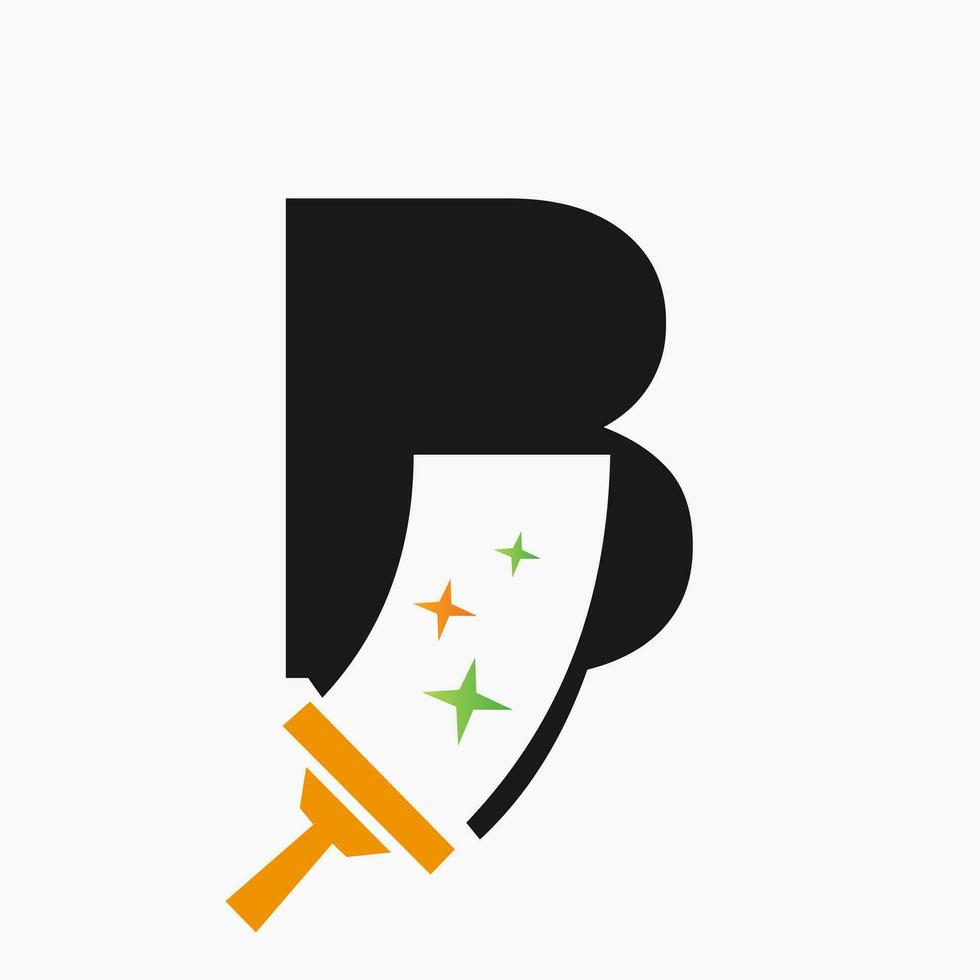 Letter B Cleaning Service Logo Design Concept With Clean Brush Symbol. House Clean Sign vector