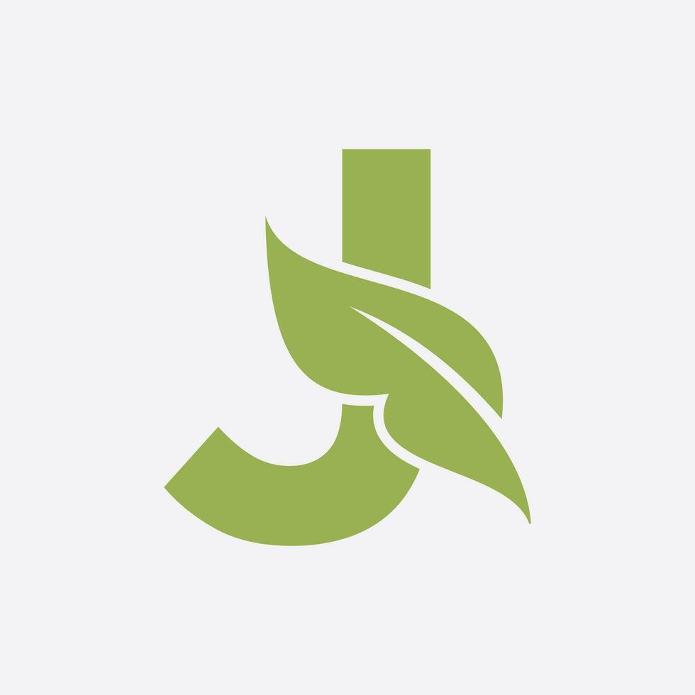 Letter J Leaf Logo. Eco Farm Logotype Vector Template. Organic Symbol