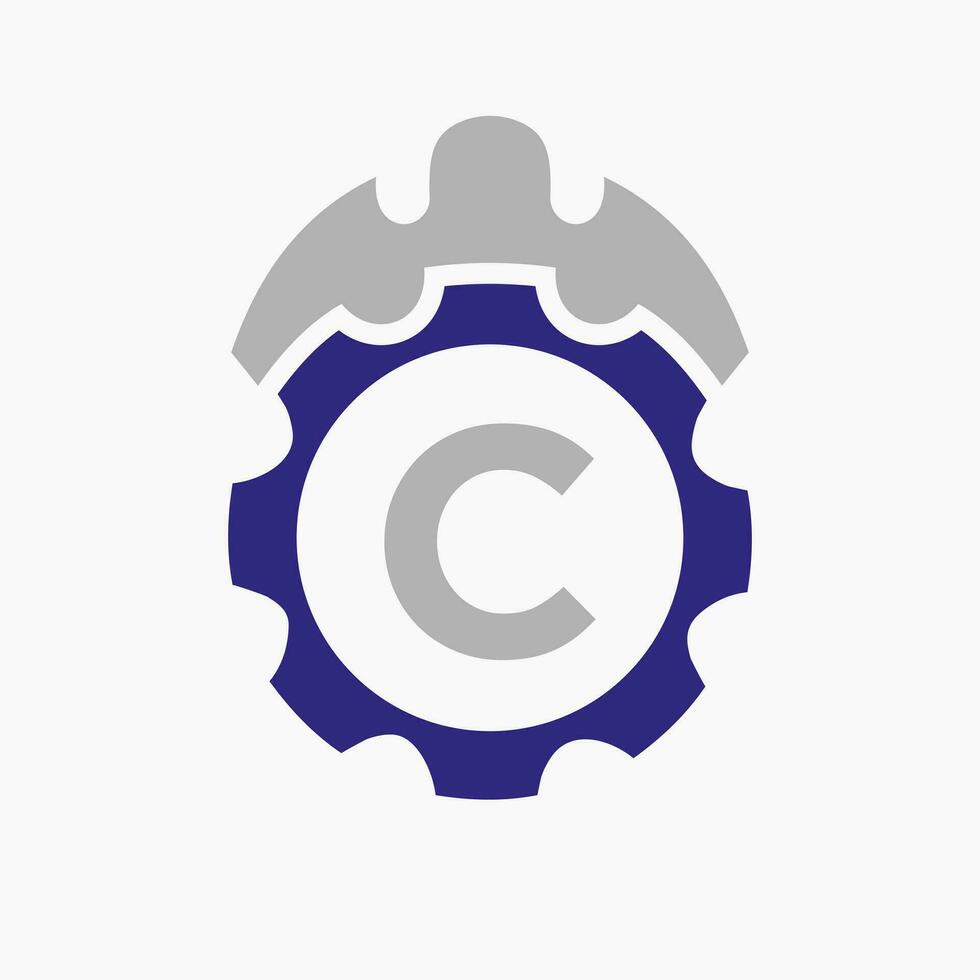 Construction Logo Letter C Concept With Gear Icon. Engineering Architect Repair Logotype vector