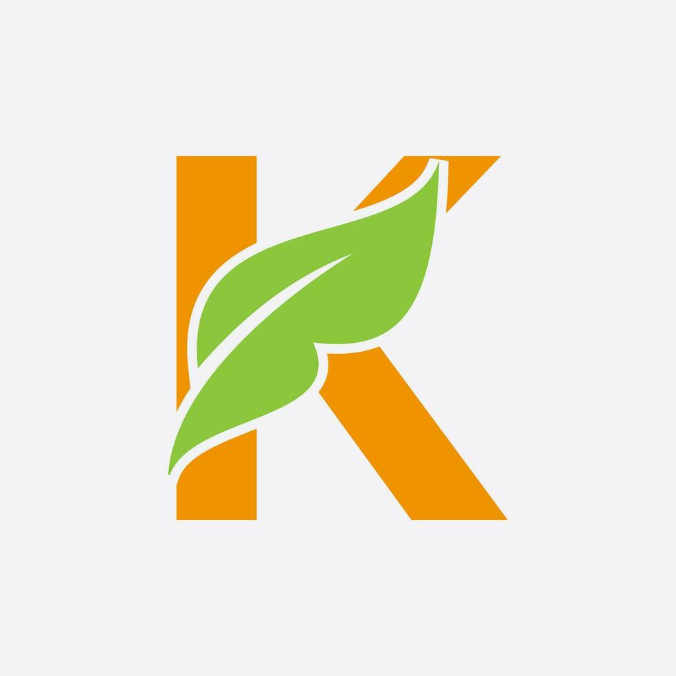 Letter K Leaf Logo. Eco Farm Logotype Vector Template. Organic Symbol