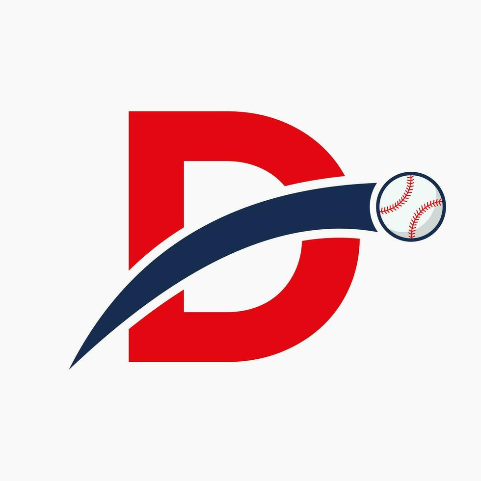 béisbol logo en letra re con Moviente béisbol icono. béisbol logotipo modelo vector